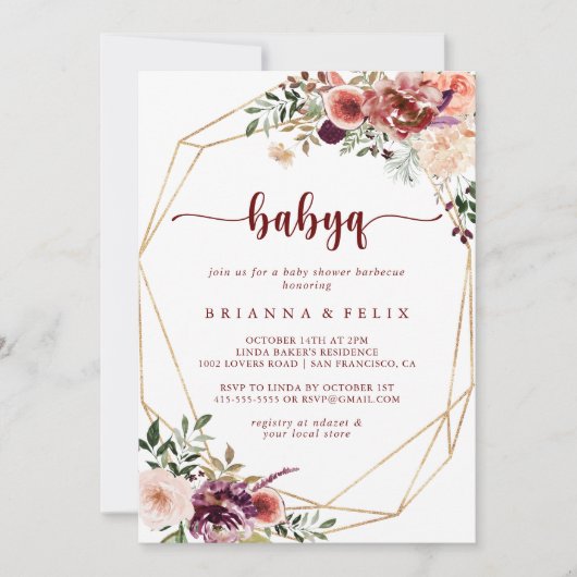 Gouden Geometrische Floral BabyQ Baby shower Barbe Kaart (Voorkant)