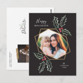 Gouden Geometrische Foto Waterverf Holly Christmas Briefkaart (Voorkant / Achterkant)