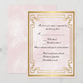 Gouden Geometrische Frame Roze Marmeren Huwelijksr Kaart