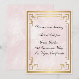 Gouden Geometrische Frame Roze Marmeren Trouwrecep Kaart