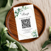 Gouden Geometrische Greenery Wedding QR Online RSV Informatiekaartje
