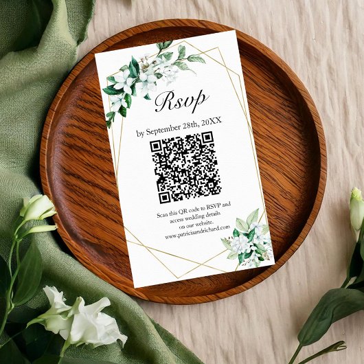 Gouden Geometrische Greenery Wedding QR Online RSV Informatiekaartje
