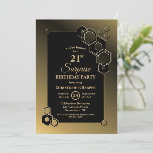 Gouden Geometrische Grensverrassing 21e Verjaardag Kaart (Staand voorkant)