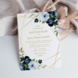 gouden geometrische griep - blauwe bruiloft kaart<br><div class="desc">Geometrische lijst- en waterverf-bloemen zijn ontworpen met bewerkbare functies zoals tekst,  kleuren,  tekst,  papiertype en papierformaat.</div>