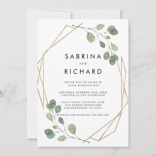 Gouden Geometrische Groene Achter & Voorzijde Form Kaart (Voorkant)