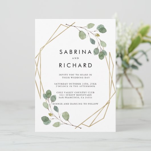 Gouden Geometrische Groene Achter & Voorzijde Form Kaart (Staand voorkant)