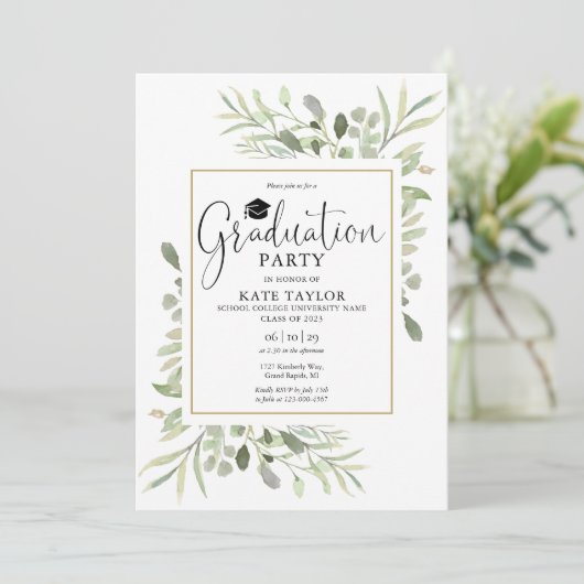 Gouden Geometrische Groene Afstudeerfeest Kaart (Staand voorkant)