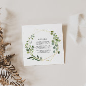 Gouden Geometrische Groene Eucalyptus Huwelijksdet Informatiekaartje