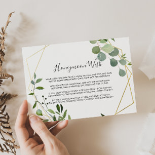 Gouden Geometrische Groene Eucalyptus Huwelijksrei Informatiekaartje