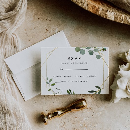 Gouden Geometrische Groene Eucalyptus RSVP