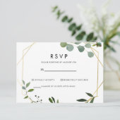 Gouden Geometrische Groene Eucalyptus RSVP Kaartje (Staand voorkant)