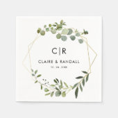 Gouden Geometrische Groene Eucalyptus Trouwservett Servet (Voorkant)