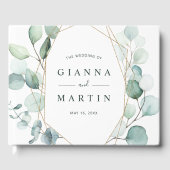 Gouden Geometrische Groene Gebladerte Trouw Gastenboek (Voorkant)