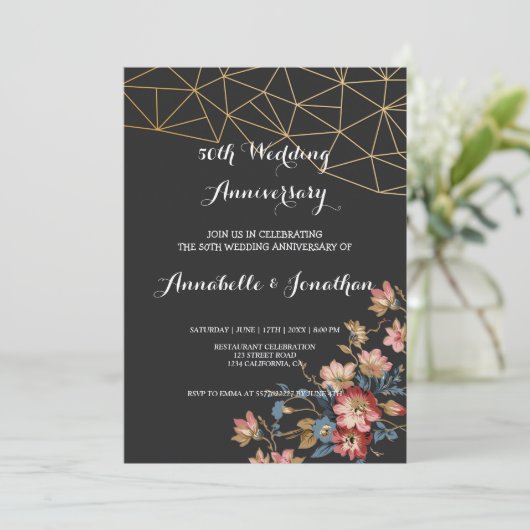 Gouden Geometrische Huwelijksverjaardag Kaart (Staand voorkant)