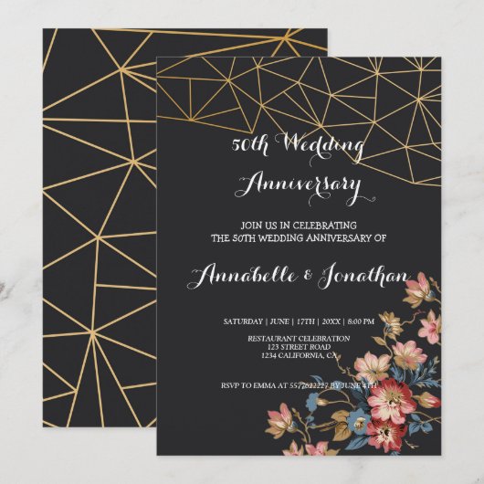 Gouden Geometrische Huwelijksverjaardag Kaart (Voorkant / Achterkant)