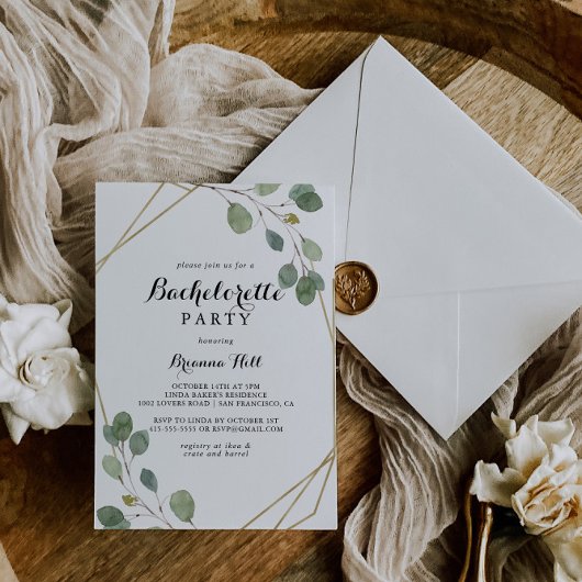 Gouden Geometrische Kalligrafie Bachelorette Party Kaart