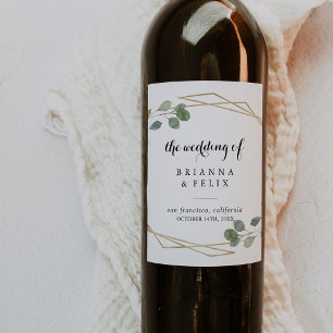 Gouden Geometrische Kalligrafie Bruiloft Wijn Labe Etiket