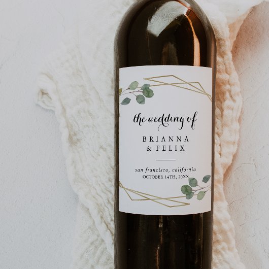 Gouden Geometrische Kalligrafie Bruiloft Wijn Labe Etiket