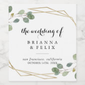 Gouden Geometrische Kalligrafie Bruiloft Wijn Labe Wijn Etiket (Enkel label)