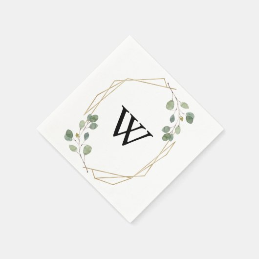 Gouden Geometrische Kalligrafie Monogram Bruiloft Servet (Hoek)