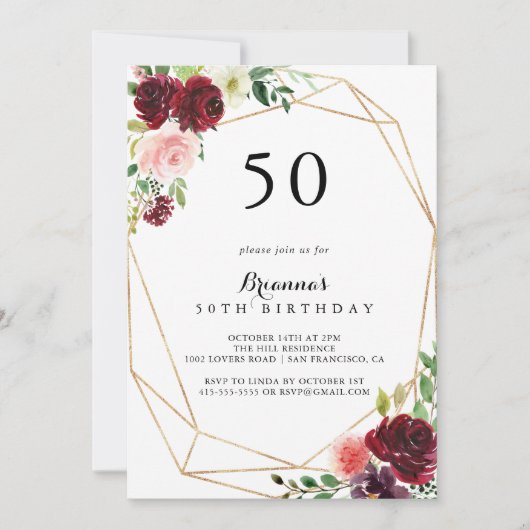 Gouden Geometrische lente Bloemen 50ste Verjaardag Kaart (Voorkant)