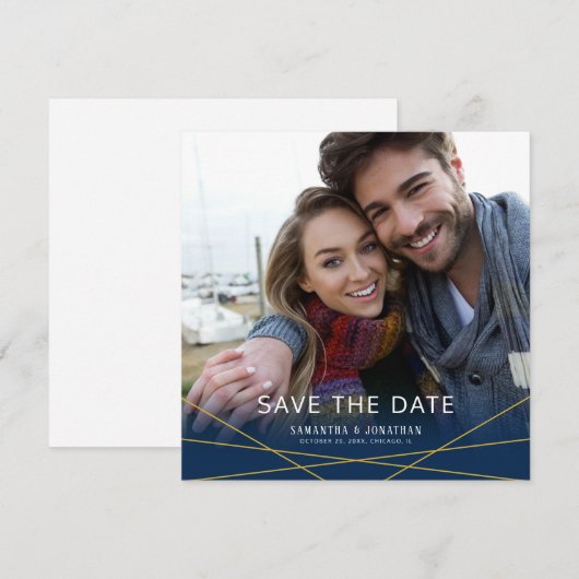 Gouden geometrische lijnen | Vierkante foto De dat Save The Date (Voorkant / Achterkant)