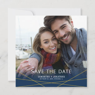 Gouden geometrische lijnen   Vierkante foto De dat Save The Date