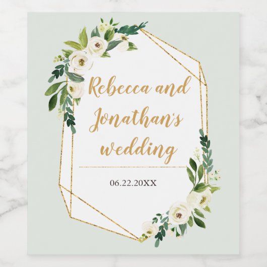 Gouden Geometrische Lijst Bloemmotief Wijn Etiket (Enkel label)