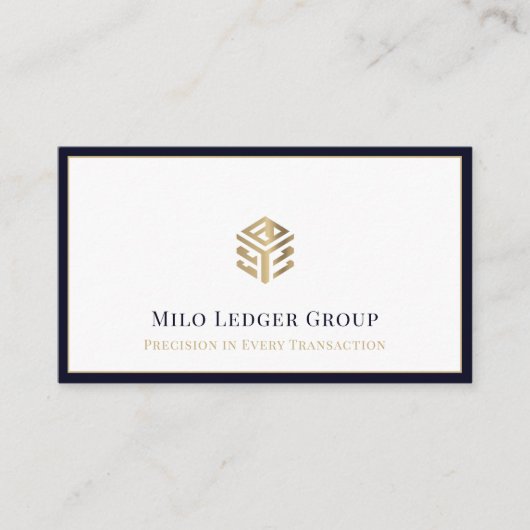 Gouden Geometrische Logo Marine Blauwe Grens Visitekaartje (Voorkant)