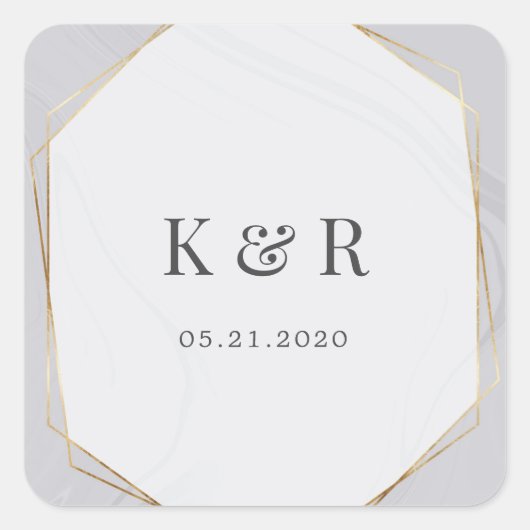 gouden geometrische marmer bruiloft vierkante sticker (Voorkant)