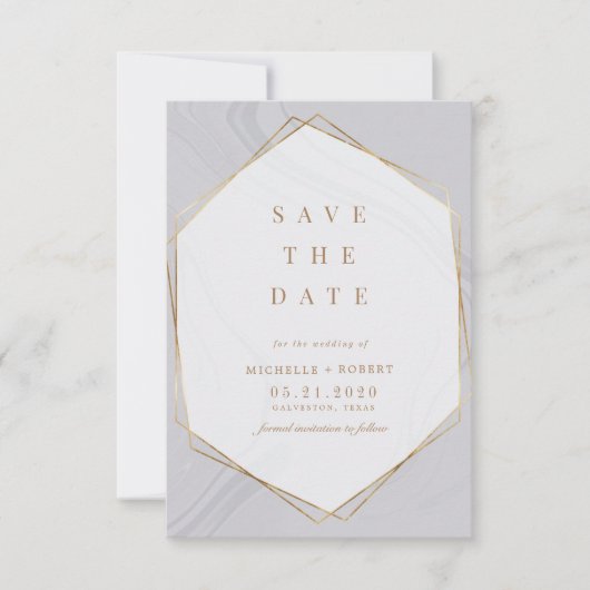 gouden geometrische marmer foto Save the Date Invi Kaart (Voorkant)