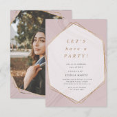 gouden geometrische marmer fotograduatie party inv kaart (Voorkant / Achterkant)