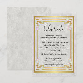 Gouden Geometrische Marmeren Bruiloft Details Informatiekaartje