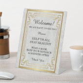 Gouden Geometrische Marmeren Bruiloft Veiligheid Reclamebord Met Voetstuk (Insitu)