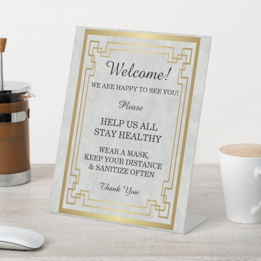 Gouden Geometrische Marmeren Bruiloft Veiligheid Reclamebord Met Voetstuk (Insitu)