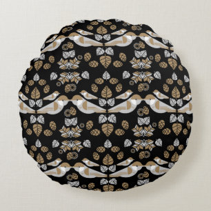 Gouden Geometrische Moderne Abstracte Vogel Kunst Rond Kussen