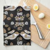 Gouden Geometrische Moderne Abstracte Vogel Kunst Theedoek (Quarter Fold)