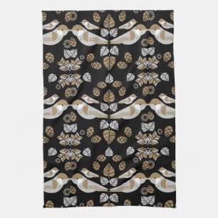 Gouden Geometrische Moderne Abstracte Vogel Kunst Theedoek