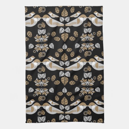 Gouden Geometrische Moderne Abstracte Vogel Kunst Theedoek (Verticaal)