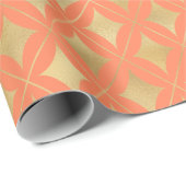 Gouden Geometrische Patroon Custom Perzik Achtergr Cadeaupapier (Rol Hoek)