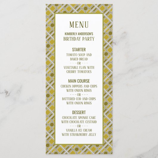 Gouden geometrische patroon, moderne verjaardag me menu (Voorkant)
