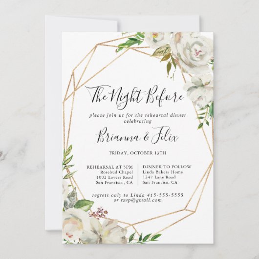 Gouden geometrische pioen avond voor repetitie din kaart (Voorkant)