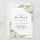 Gouden Geometrische Pioen Bloemen De bruiloft van Kaart (Voorkant)