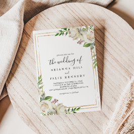 Gouden Geometrische Pioen Bloemen De bruiloft van Kaart