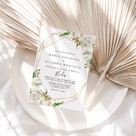 Gouden Geometrische Pioen Bloemige Spaanse Trouw Kaart