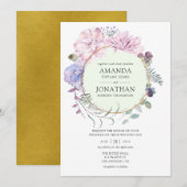 Gouden Geometrische Pioenrozen Bloemenbruiloft Kaart (Voorkant / Achterkant)