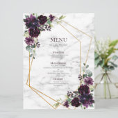Gouden Geometrische Pr Plum Paarse Marmeren Bloem  Menu (Staand voorkant)