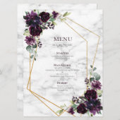 Gouden Geometrische Pr Plum Paarse Marmeren Bloem  Menu (Voorkant / Achterkant)