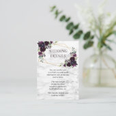 Gouden geometrische pruim Paarse marmeren bruiloft Informatiekaartje (Staand voorkant)
