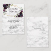 Gouden geometrische pruim Paarse marmeren bruiloft Informatiekaartje (Voorkant / Achterkant)